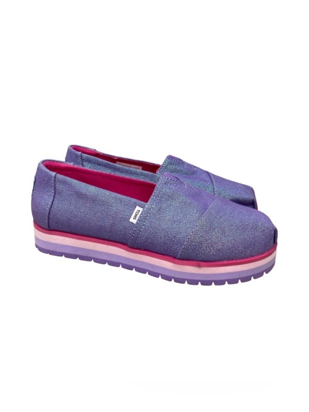 TOMS Youth Alp Platform Size 4.5 Glimmer Twill Slip-On Shoes Pink Accents NWT